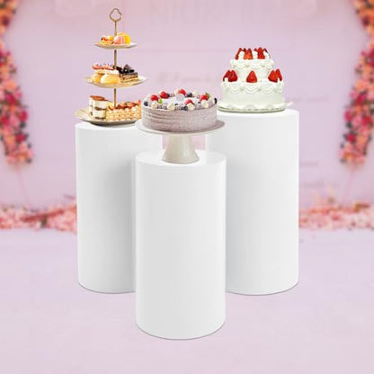 3 Pcs Cylinder Stands, Large White Cake Pedestal Tables(50cm, 55cm, 60cm), Round Reusable Dessert Display Plinth Pillars for Party Weddings or Banquets - size: 23.6''(l),21.6''(m),19.7''(s)