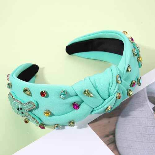 NVENF Easter Headband for Women Beaded Easter Rabbit Bunny Headband White Pink Crystal Pearl Knotted Hairband Happy Easter Hair Accessories Spring Holiday Headwear Outfits Gifts (Bunny A -Blue) - color: Bunny A -Blue
