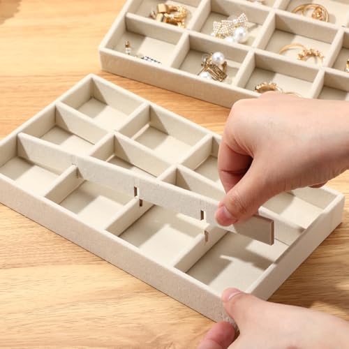 Highergo 8 Pcs Velvet Jewelry Trays Stackable Drawers Organizer Ring Earring Bracelet Necklace Storage Trays, 8.3x4.7x1''(12 Grids) - style: 12 Grids
