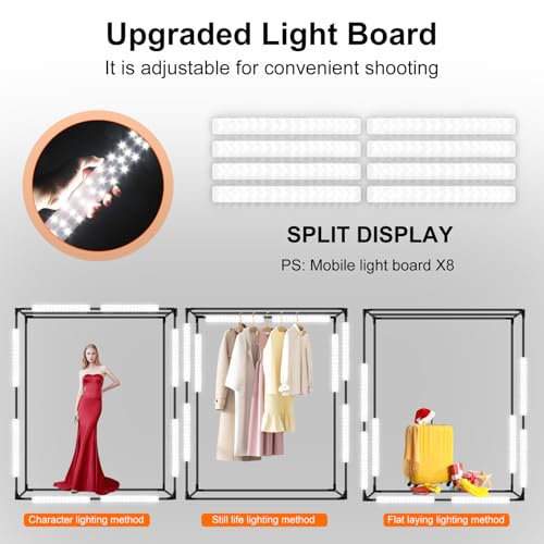 48"x78"x40" Large Photo Studio Light Box Photography, 8 Light LED Panels Dimmable Shooting Tent with 3 Color Backdrops Continuous Lighting Softbox for Model Clothing Photography - size: 48x78 in (8 LED Strips)