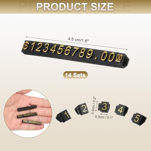 uxcell 14 Set Price Display Cube, Adjustable Price Tag Stand Removable Mini Tag Number Letter Price Dollar Block Kit for Jewelry Retail Shop Price Signs (Black/Gold, 1.8" Length) - color: Black/Gold, size: 4.5"