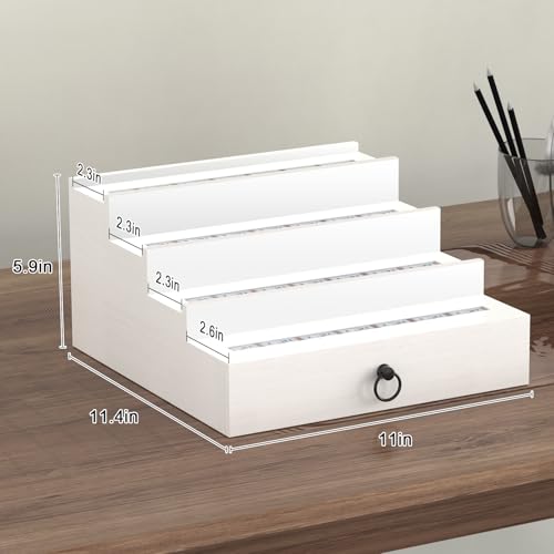 LED Lighted Cologne Organizer for Men, 4 Tier Wood Perfume Organizer with Velvet Lined Drawer, Multi Lighting Modes Perfume Display Holder with Remote Control, Cologne Shelf Stand, Nice Gift for Men - color: Elegant White-4 Tier