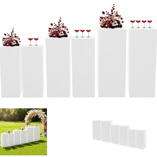 6PCS Square Display Pedestal Stands for Parties, Metal Display Stand Plinth Pillars Tall Pedestals Cake Stands for Wedding Birthday Art Decor Risers (White) - color: White