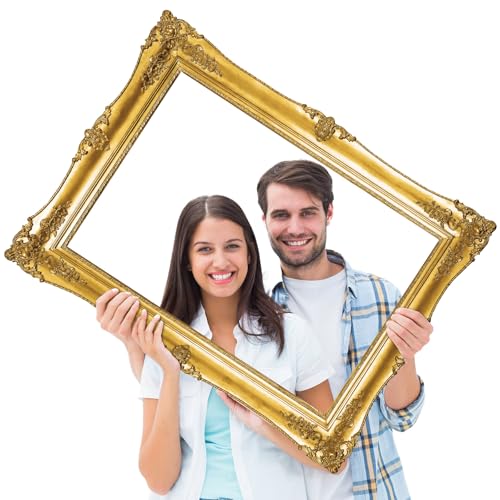 Large Photo Booth Props 32 x 24 Inch Gold Picture Selfie Frame Vintage Photo Frame Creative Friends Party Photo Props Corrugated Plastic Accessories for Wedding Bachelorette Birthday Supplies Decor