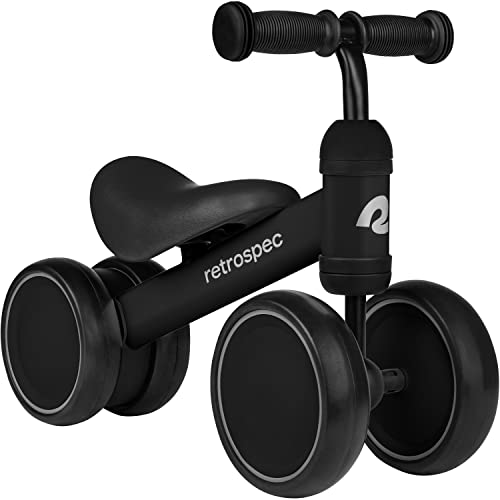 Retrospec Cricket Baby Balance Bike, 4-Wheel Ride-On Toy for Ages 12-24 Months – First Bike & Toddler Bike for 1 Year Old Boys & Girls, First Birthday Gift - color: Black