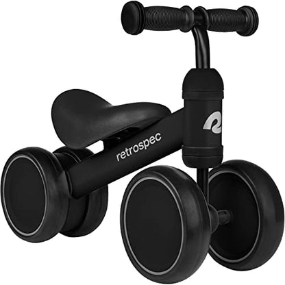 Retrospec Cricket Baby Balance Bike, 4-Wheel Ride-On Toy for Ages 12-24 Months – First Bike & Toddler Bike for 1 Year Old Boys & Girls, First Birthday Gift - color: Black