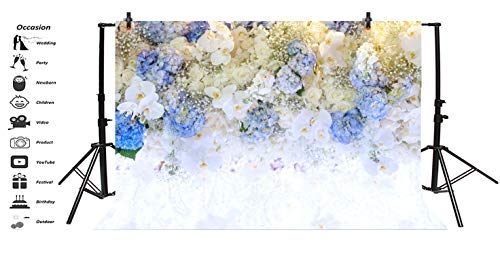 AOFOTO 10x7ft Beautiful White Blue Flowers Background for Wedding Photography Ladies Tea Party Girls Portrait Lovers Annivery Floral Backdrop Valentine Kids Adults Woman Mom Photo Studio Props - size: 10x7ft