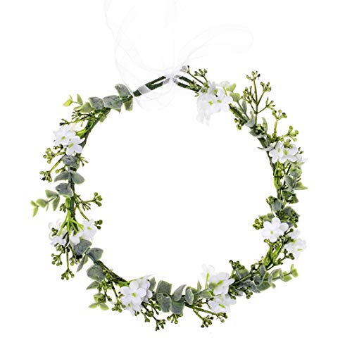 Vividsun Bridal Green Leaf Crown Bohemian Headpiece Floral Headband Photo Prop (white flower) - color: white flower