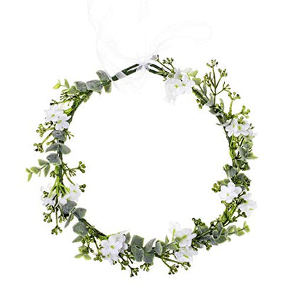 Vividsun Bridal Green Leaf Crown Bohemian Headpiece Floral Headband Photo Prop (white flower) - color: white flower