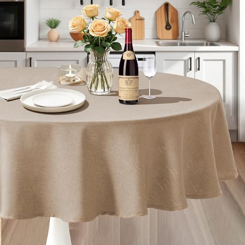IVAPUPU Textured 54 Inch Round Tablecloth - Khaki Waterproof Spill-Proof Fall Table Cloth Wrinkle Free Circle Dining Tablecover for Birthday Easter Holiday Farmhouse Party Decor 1-3 Seats - color: Khaki, size: 54" (Round)