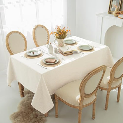 Natural Linen Textured Square Tablecloth, Slubby Lightweight Table Cloth 60 x 60 Inch, Water Resistant Stain Resistant Farmhouse Burlap Table Cover for Kitchen Dining Room - color: Natural, size: 60" X 60" (Square)