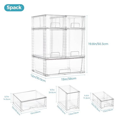 Vtopmart 6 Pack Clear Stackable Storage Drawers,Easy to Assemble Baby Bottle with handles,Plastic Drawers for Kitchen Pantry,Cabinet,Under Sink Organization - style: 1 Wide+2Large+2 Small