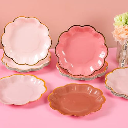 AimFun 48 Pcs Dusty Pink Party Plates Gradient Color Dessert Paper Plate 7inch Gold Foil Scalloped Edge Disposable Cake Plates for Tea Party Birthday Bridal Baby Shower Wedding Party Supplies - color: Dusty Pink