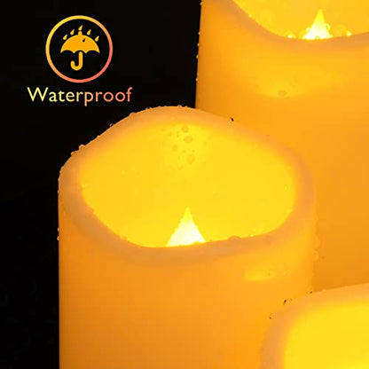 Homemory Waterproof Flameless Candles, Outdoor Indoor Battery Operated LED Pillar Candles with Remote Control and Timer, Plastic, Long Lasting, D3 x H4 4" 5" 5" 6", Set of 5 - size: Set of 5