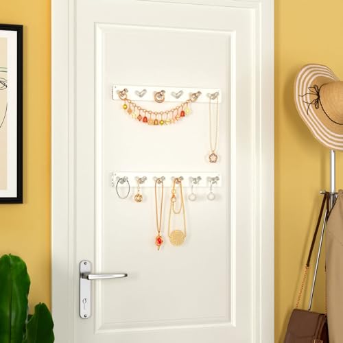 NIUBEE Wall Mounted Jewelry Stand Organizer, 2 Pack Acrylic Necklace Hanger, Bracelets Rings Bangles Display Rack,Best Gift for Girl Women