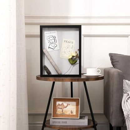 Muzilife 11x14 Shadow Box Picture Frame with Linen Board - Deep Wood & Glass Display Rustic Case Ready to Hang Memorabilia, Pins, Awards, Medals, Wedding, Tickets, and Photos, Black - color: Black, size: 11x14