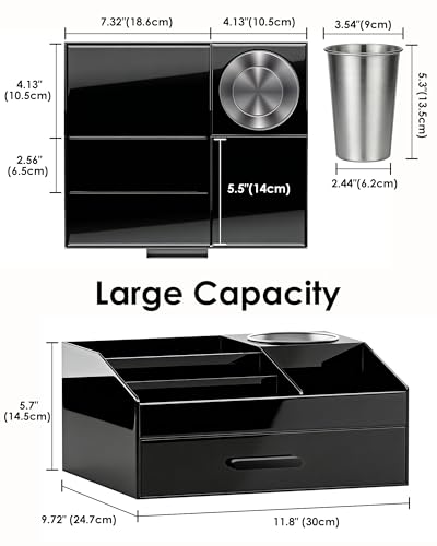 ProCase Cologne Organizer with Drawer, Acrylic Perfume Holder & Bathroom Countertop Organizer for Men & Women, Dresser Vanity Storage for Cologne, Perfume and Skincare -1 Layer, Cup - style: 1 Layer with Hair Dryer Holder