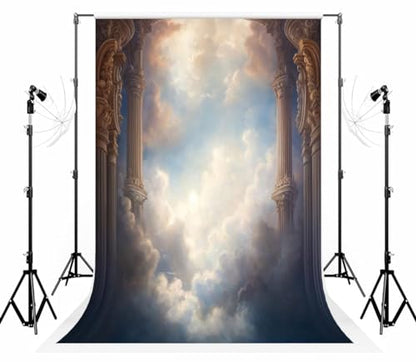 Kate 8×10ft (2.5×3m) European Medieval Castle Photo Backdrop Fantasy Sky White Clouds Stone Columns Interior Photography Background for Photo Studio Photographer Props - size: 8×10ft