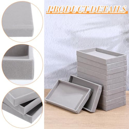 12 Pcs Small Velvet Jewelry Trays Stackable Jewelry Drawers Organizer Trays, Jewelry Storage Display Trays for Necklace Earring Ring Bracelet, Grey (8.26 x 4.92 x 0.98 Inches)
