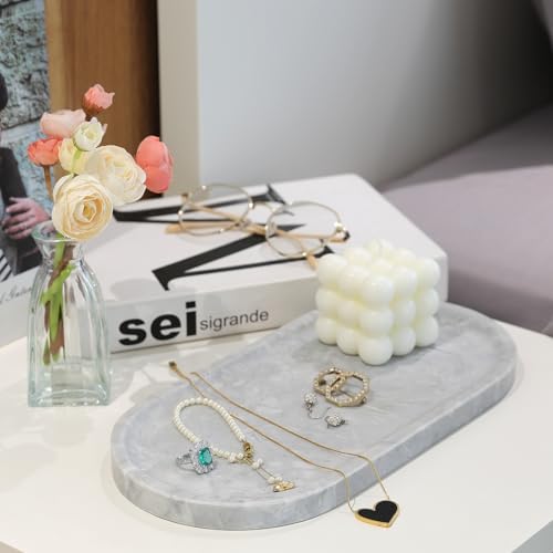 Koville Grey Marble Tray for Bathroom Countertop, 12"x6" Vanity Decorative Marble Tray for Dresser, Stone Catchall Trays for Perfume, Candles, Jewelry, Stone Gray Storage Trays for Home Decor - color: Gray, size: 12" x 6" x 0.7"