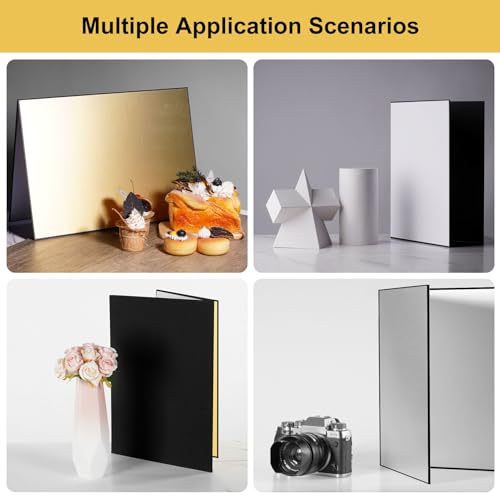 Meking 12" x 8" Light Reflector, 4 in 1 Photography Reflector Cardboard, Folding Light Diffuser Board for Food and Product Photography Lighting - White/Black/Glod/Silver - size: 1PCS 12x8"