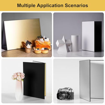 Meking 12" x 8" Light Reflector, 4 in 1 Photography Reflector Cardboard, Folding Light Diffuser Board for Food and Product Photography Lighting - White/Black/Glod/Silver, 2 Pack - size: 2PCS 12x8"