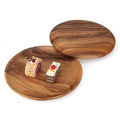 2 Pcs 10 Inch Acacia Wood Dinner Plates Set for Eating Wooden Round Charcuterie Boards Kitchen Serving Platters for Food Dishes Cheese Tray Dessert Salad Plate Wood Charger Plates Decorative Trays - size: 10 Inch