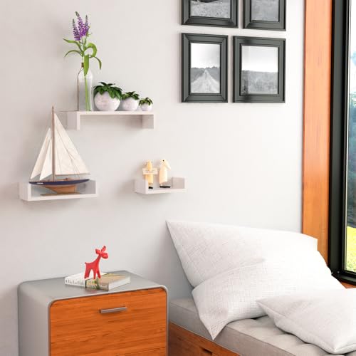SRIWATANA Floating Shelves Wall Mounted, Solid Wood Wall Shelves, White - color: 1.white