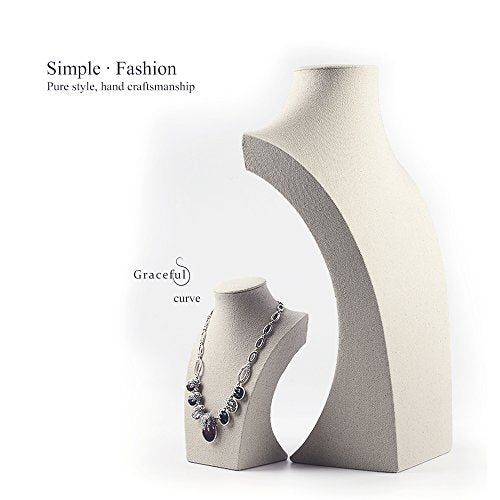 Oirlv Linen Necklace Display Bust 3D Necklace Organizer Jewelry Display Holder (H-15.28inches) - size: H-15.28inches