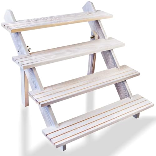 Vintage White Display Riser, Earring Display Stands, Showcase Cascading Merchandise Organizer Tray Vendor Display Supplies for Tabletop Shows Solid Wood (4tier) - color: White-4tier
