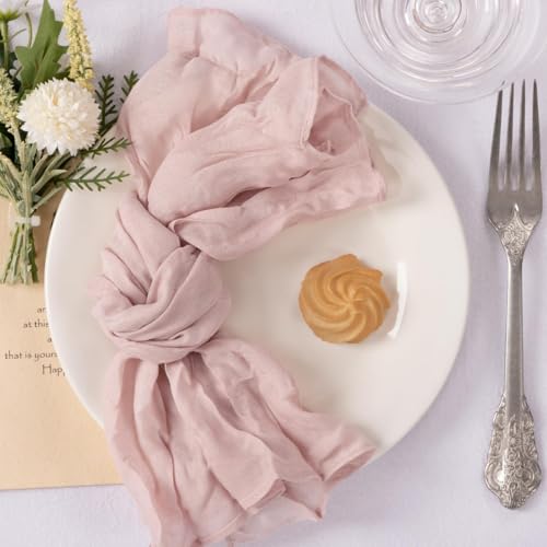 MLMC 60 Pack Cheesecloth Napkins Bulk Dusty Pink Dinner Cloth Napkins 21"x21" Boho Reusable Napkins in Bulk for Wedding Bridal Shower Baby Shower Events Table Decor - color: Dusty Pink, size: 21" x 21" (Set of 60)
