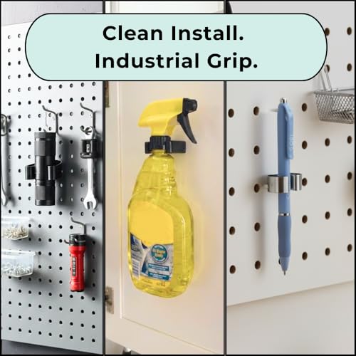 Spring Clip, Grip Clip, Holds 3/4"-1 1/8" Inch Diameter, (10) Ten Pack with Screws, Broom, Pipe, Tool Holder for Wall, Truck, Garden, Gibson Gripper Clips, 225-HL-10Pk, Made in USA, Silver and Black