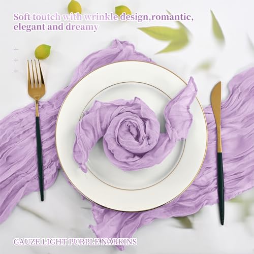 Gauze Cheesecloth Napkins Set of 42, 20 x 20 Inch Rustic Boho Dinner Napkins Wrinkled Rustic Linen Napkins for Wedding,Dinner,Family Everyday Use/Parties(Light Purple) - color: Light Purple, size: 20" x 20" (Set of 42)