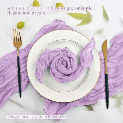 Gauze Cheesecloth Napkins Set of 42, 20 x 20 Inch Rustic Boho Dinner Napkins Wrinkled Rustic Linen Napkins for Wedding,Dinner,Family Everyday Use/Parties(Light Purple) - color: Light Purple, size: 20" x 20" (Set of 42)