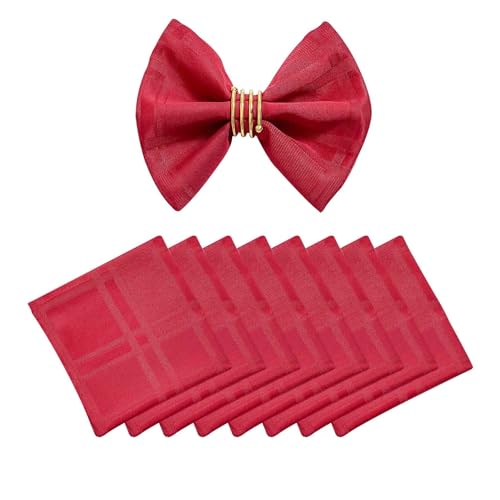 Plaid Cloth Napkins Set of 8, Checkered Style Jacquard Fabric Polyester Washable Reusable Cloth Napkins for Kitchen Dining Restaurants Wedding Party 17X17 Inch Red - color: Red（01）