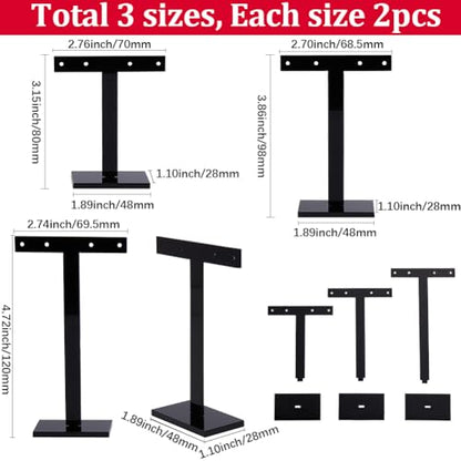 SUNNYCLUE 6Pcs 3 Sizes Earring Display Stand Earring Display Holder Set Acrylic Jewelry Holders Necklaces Bracelet Ear Studs Organizer Black T Bar Jewelry Stands for Selling Storage Show Photo