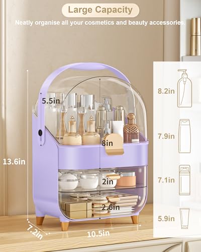 Makeup Organizer Countertop, Skincare Holder Bathroom Counter Organizer, Storage Box Cosmetic Display Cases, Teen Girl Gifts Make up Organizers for Vanity, Dresser (Purple) - color: Purple