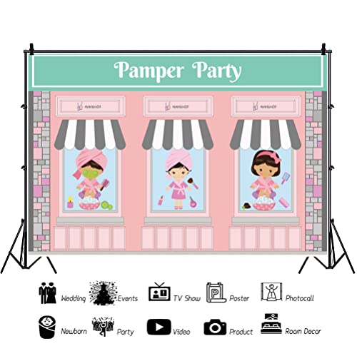 AOFOTO 9x6ft Pamper Party Backdrop Princess Makeup Facial Beauty Bubbles Foot Bath Salon Pamper Party Spa Day Decoration Background Girls Night Birthday Party Supplies Lady Portrait Props Vinyl - color: Pamper Party, size: 9x6ft