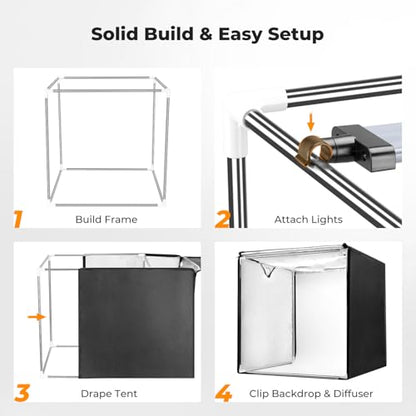 K&F CONCEPT Photo Studio Light Box - 24"x24" Shooting Tent with 2 Adjustable 5600K Light Panels & 6 Backdrops, CRI 97+, Dimmable Portable Folding Lightbox for Product Photography - size: 24*24 Inch