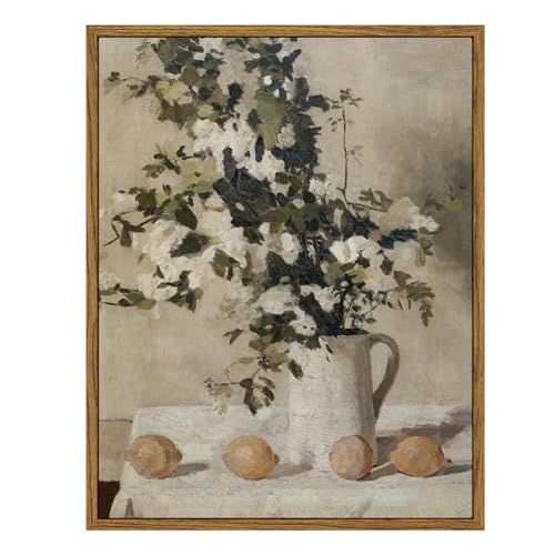VIYYIEA Vintage Wall Art Kitchen Decor, Flowers and Lemons Pictures Painting Botanical Decor, Framed Canvas Prints Art, Farmhouse Decorations for Dining Room Bathroom, 11"x14" - color: Flowers and Lemons, size: 14"L x 11"W
