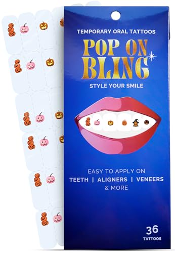 Halloween Tooth Bling Tattoo – Temporary Tooth Gem Kit for Teeth – Safe for Teens & Adults, Removable Fun Fake Tooth Tattoo Stickers for Halloween Costume, Party & Cosplay (Pumpkin) - color: Pumpkin