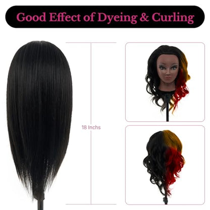 18" Mannequin Head Human Hair with Stand - 100% Real Hair Mannequin Head for Makeup Practice, Cosmetology Manikin Doll Head for Hair Styling, Hairdressing Training Head for Braiding with Tripod,Black - color: Black#1B&Tripod
