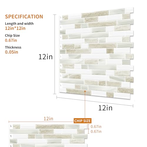 Yipscazo 10 Sheets Peel and Stick Backsplash for Kitchen,12''x12'' Waterproof Stick on Backsplash Smart Tiles for Bathroom,Removable Self Adhesive Wall Tiles (Marble Beige&White) - color: Marble Beige&white