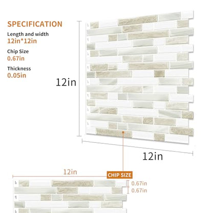 Yipscazo 10 Sheets Peel and Stick Backsplash for Kitchen,12''x12'' Waterproof Stick on Backsplash Smart Tiles for Bathroom,Removable Self Adhesive Wall Tiles (Marble Beige&White) - color: Marble Beige&white