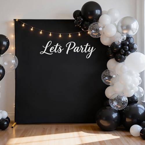 Black Square Backdrop Cover 6.6FT x 6.6FT with Zipper, Spandex Fitted Stand Cover, 4 Way Stretch Wrinkle-Free Fabric for Wedding Party Birthday Photo Background Decor - color: Black