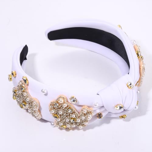 NVENF Easter Rabbit Headband - White Pink Crystal Pearl Knotted Hair Accessory for Women, Spring Holiday Outfits Gifts (Rabbit A - White) - color: Rabbit A - White