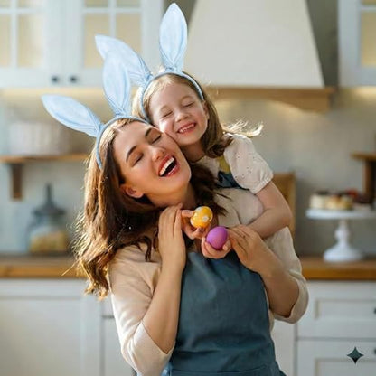 Cute Blue Plaid Easter Bunny Ears Headband for Women, Adjustable Floral Hairband for Easter Party & Spring Photo Prop