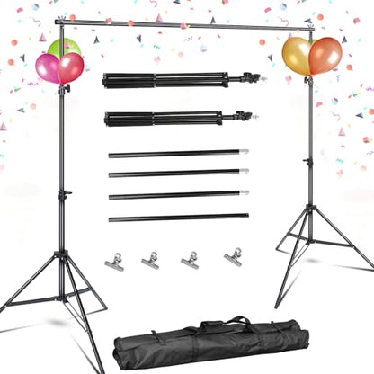 10ft Adjustable Backdrop Stand Kit, Heavy-Duty Photography Background Support System with Clamps & Carry Bag, Photo Video Studio Backdrop Stand for Parties, Weddings, Green Screen & Banner Display - color: Black