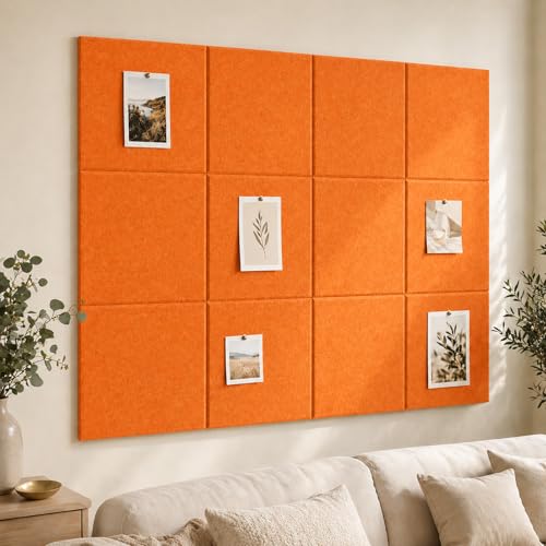 Large Cork Boards for Walls – 36" x 24" Self Adhesive Felt Wall Tiles, Ideal for Office Bulletin Board, Easy to Install Pin Board Photo Board - color: Vibrant Orange, size: 24" X 36"