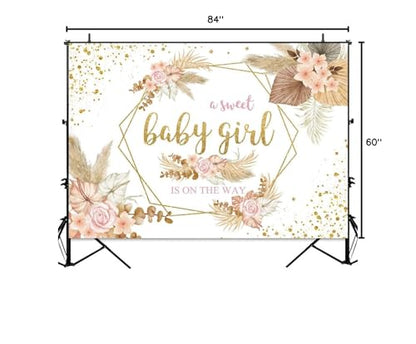 Sensfun Boho Sweet Girl Baby Shower Backdrop It's A Girl Baby Shower Photography Background Blush Pink Floral Pampas Grass Party Decorations Banner Newborn Photo Shoot Props 7x5ft